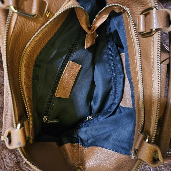 Vera Pelle Tan Soft Leather Handbag w/ Shoulder Strap - Picture 8 of 9